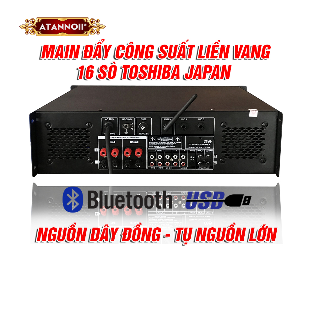 [ Có Video ] Cục Đẩy Công Suất Liền Vang Bluetooth 16 Sò Nhật, Main 1200W ATANNOII T68-PRO 16 sò...