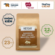 Bột cacao nguyên chất tự nhiên không đường Natural – Không kiềm hoá – Hỗ trợ giảm cân, keto hiệu quả – Chứng Nhận UTZ – Vị socola tự nhiên thơm nồng dễ uống – Không phụ gia, không hương liệu – Túi 225g – Heyday Cacao