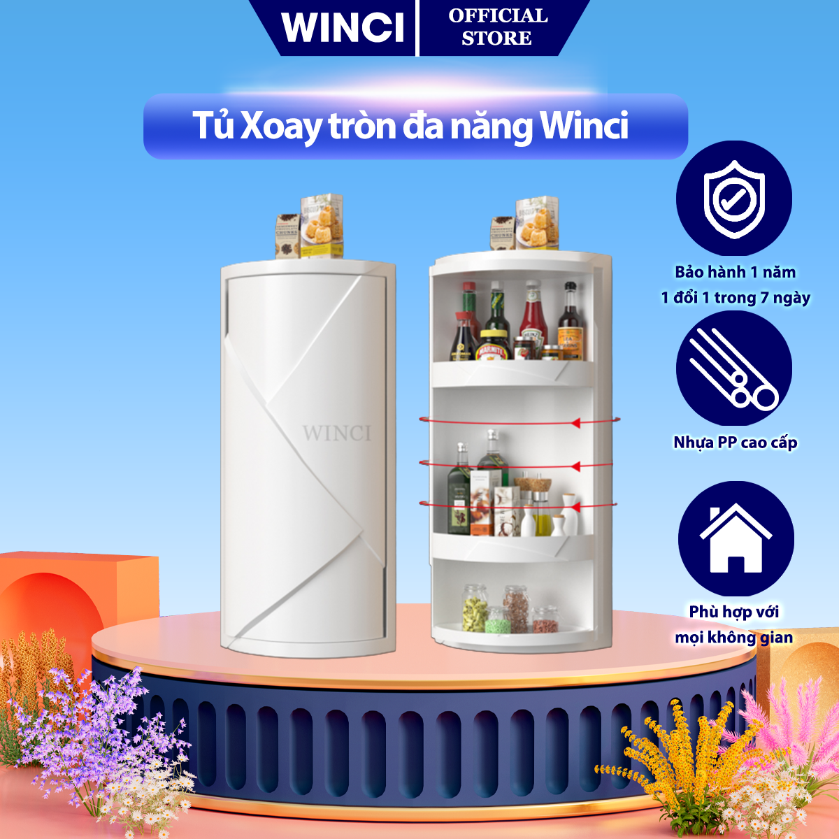 Tủ xoay thông minh Winci, đựng đồ phòng ngủ, phòng khách, Nhà Bếp, Chất liệu nhựa PP bền bỉ, WIN-A29