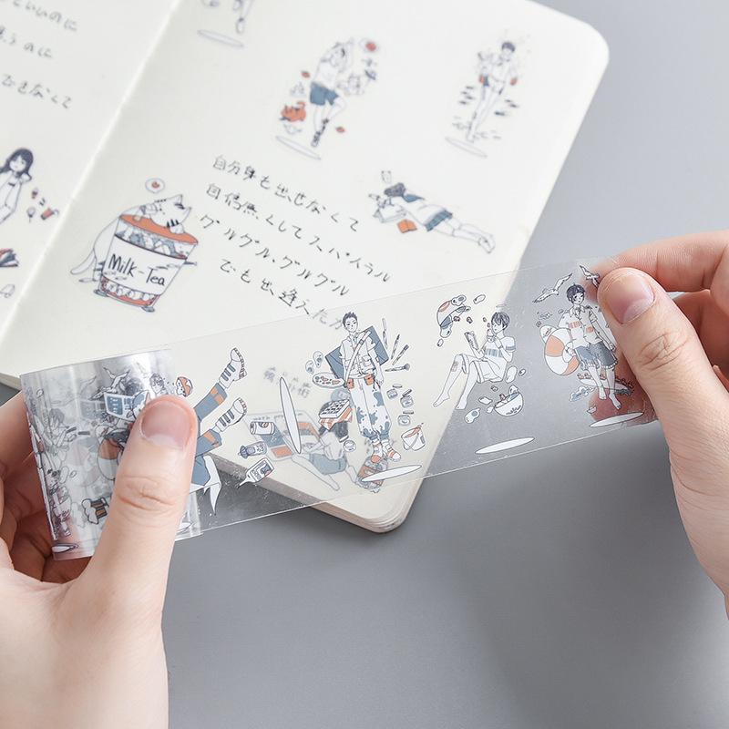 [HCM]Băng Dính Washi Tape Trong Suốt Họa Tiết Hoạt Hình Anime 5cm x 3m