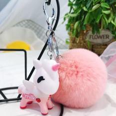 Bộ móc khóa Ngựa Pony hồng dễ thương kèm cục bông lông cực mềm mịn treo cặp, balo, túi xách – MKB01