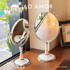 Gương để bàn đứng tròn trắng kem đơn giản Trang sức Ciao Amor – G0986