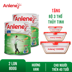 Bộ 2 Lon sữa bột Anlene Gold Movepro Vanilla 800g Tặng Bộ 3 Tô thủy tinh