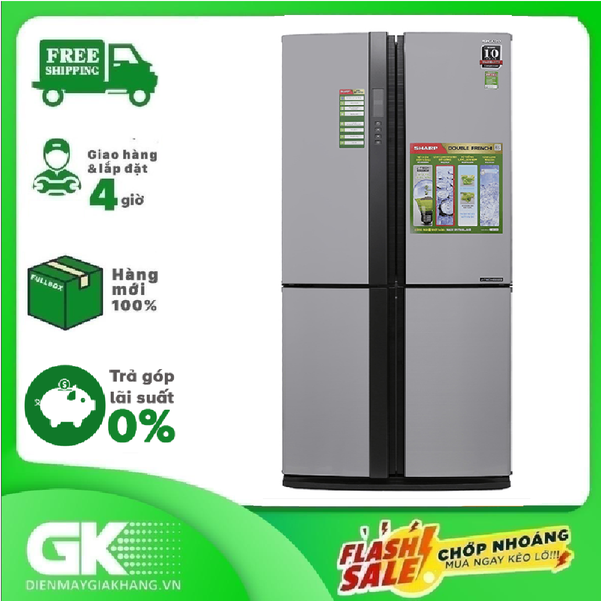 TRẢ GÓP 0% – TRẢ GÓP 0% – Tủ lạnh Sharp side by side Inverter 556 lít SJ-FX630V-ST – Hàng mới 100% nguyên đai nguyên kiện