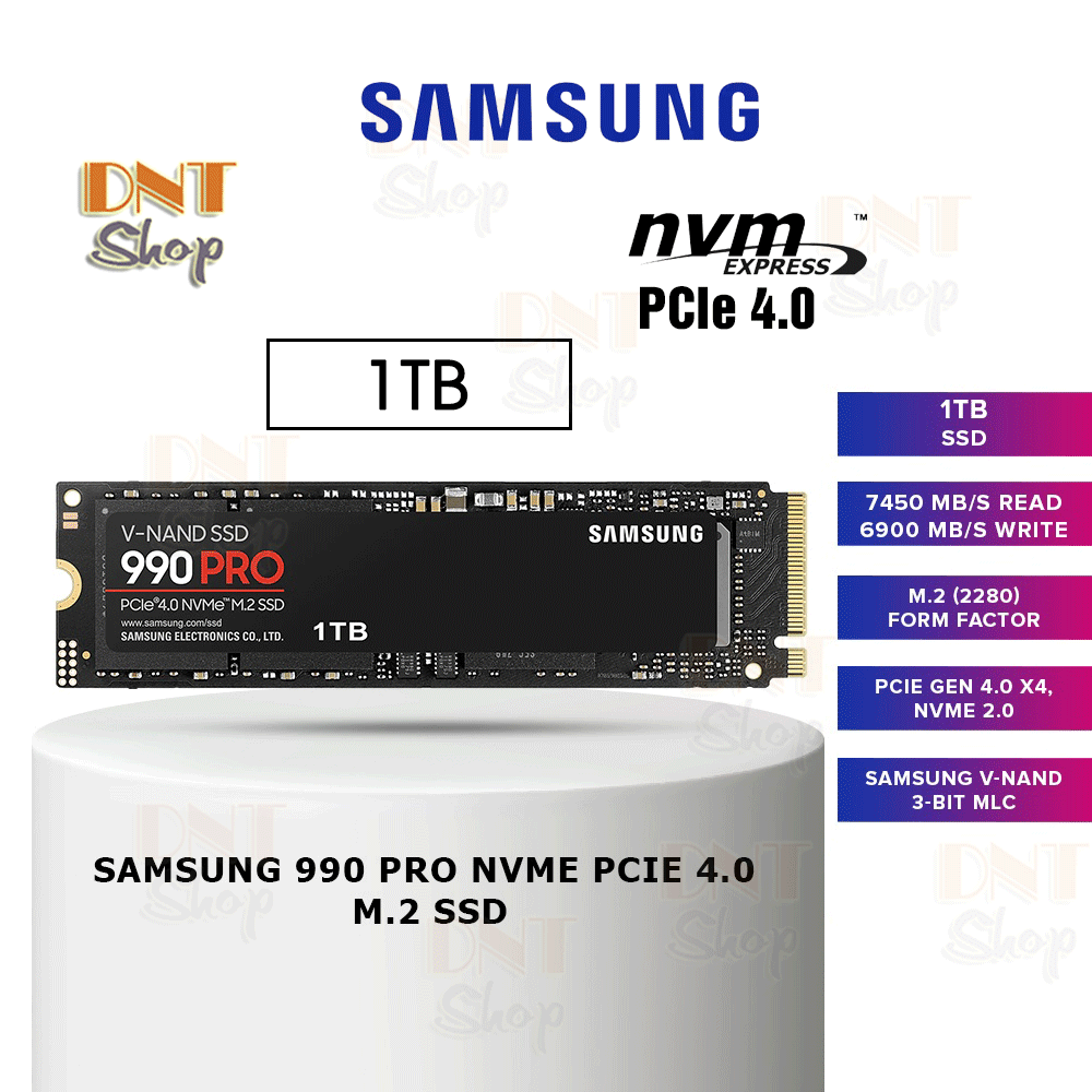 Ổ cứng SSD Samsung 990 PRO 1TB PCIe Gen 4.0 x4 NVMe V-NAND M.2 2280 (MZ-V9P1T0BW) – BH 5 Năm