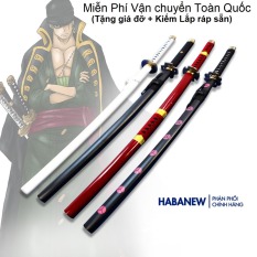 Mô hình kiếm zoro gỗ dài 1m phiên bản giá rẻ dùng để Cosplay nhân vật Zoro trong One Piece hoặc làm kiếm katana gỗ trưng bày phong thủy, Tặng kèm giá đỡ 2 tầng, Miễn phí đổi trả