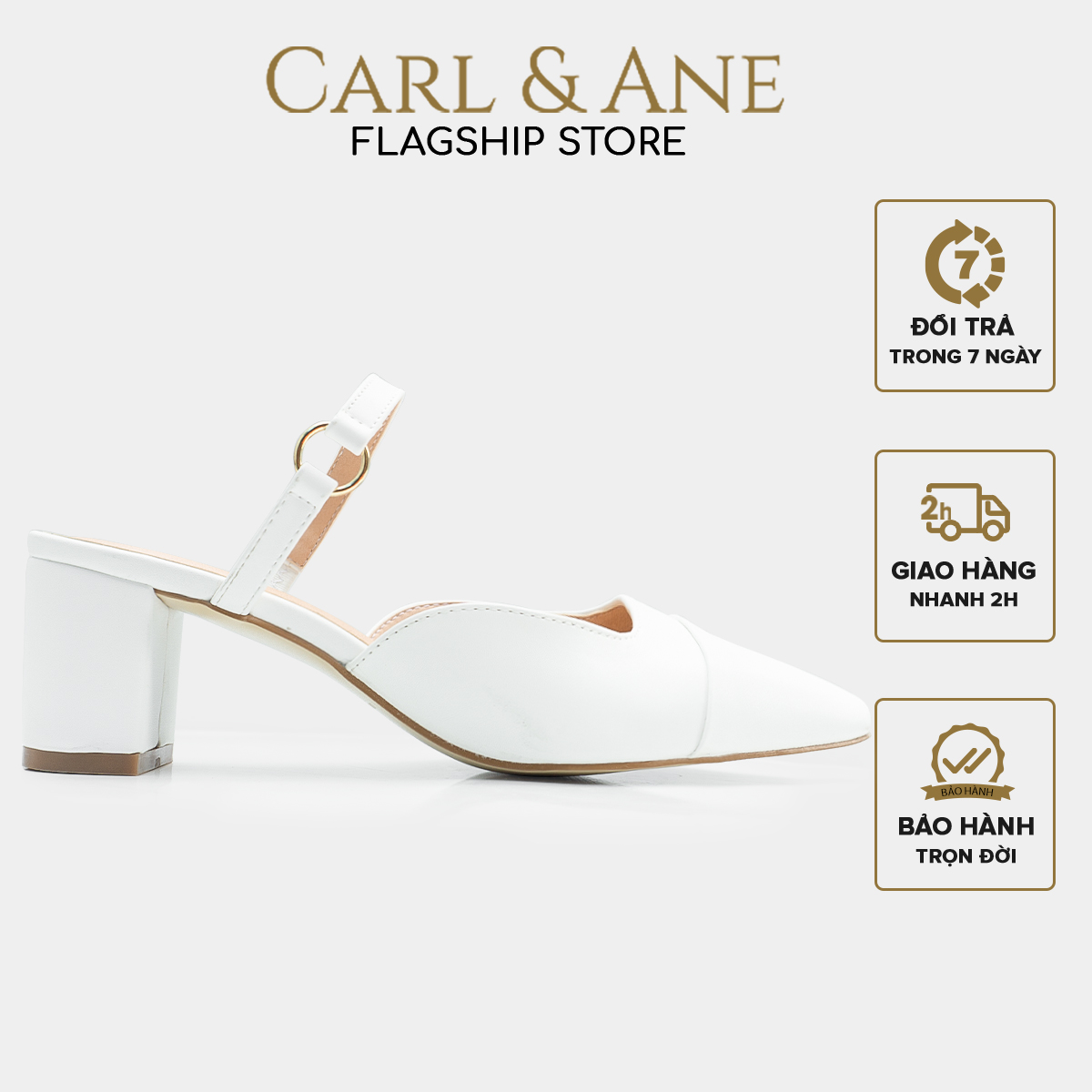 Carl & Ane - Giày gót vuông mũi nhọn thời trang công sở cao 5cm màu đen - CL024