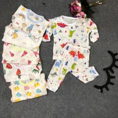 Combo 03 bộ cotton giấy dài tay cài vai hoạ tiết giao ngẫu nhiên