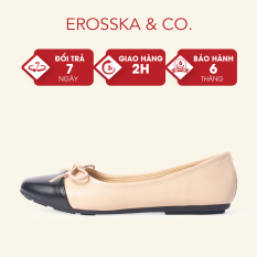Giày bệt đế bằng thời trang Erosska kiểu dáng Hàn Quốc đế cao su da mềm đính nơ màu nude – ef011
