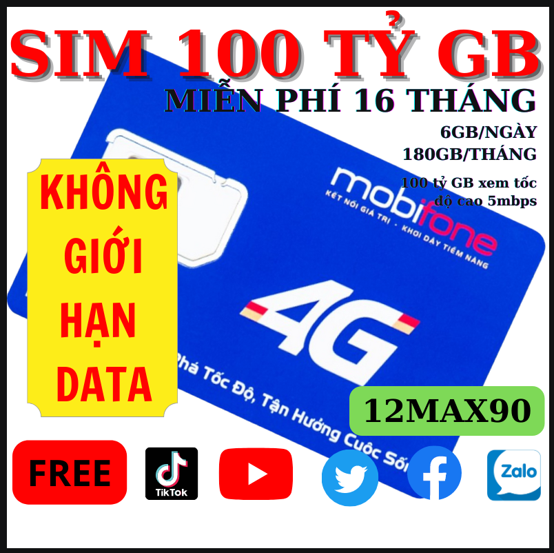 Sim 4G trọn gói 16 tháng – Sim 4G MobiFone 180GB/ tháng 💯 không cần nạp tiền
