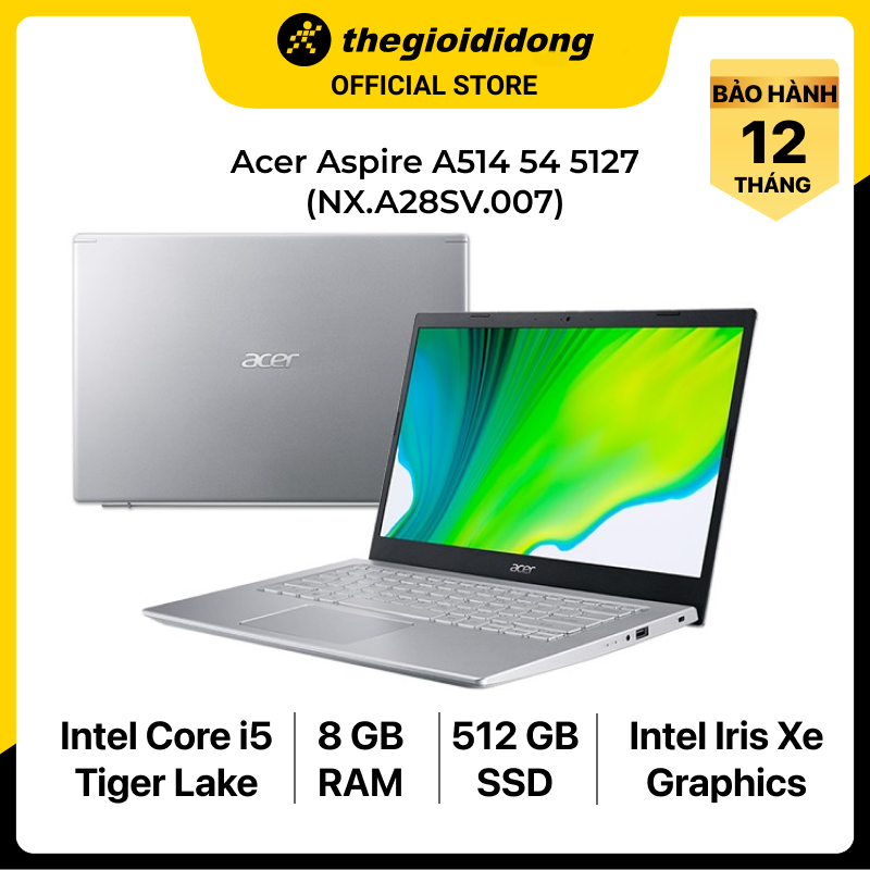 [Trả góp 0%] Laptop Acer Aspire A514 54 5127 i5 1135G7/8GB/512GB/14″F/Win11/(NX.A28SV.007)/Bạc