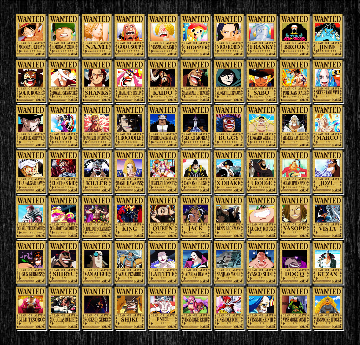 Combo 10 Tờ truy nã – Wanted Poster nhân vật One Piece – Khổ nhỏ 14.4cm x 20.3cm