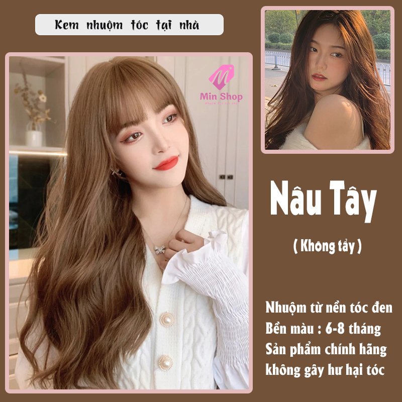 Thuốc nhuộm tóc màu nâu tây không tẩy , tặng kèm oxy trợ dưỡng và bao tay