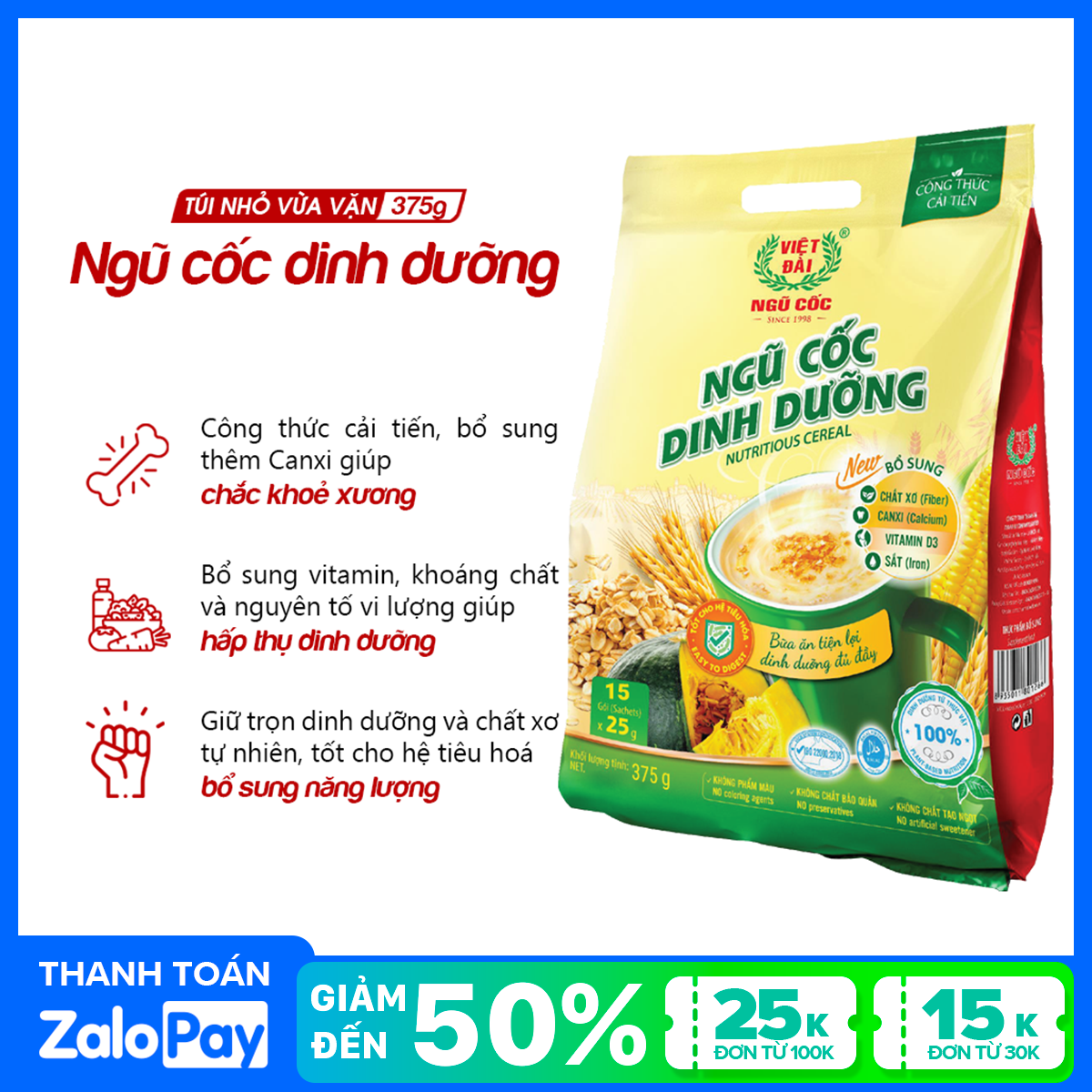 Bột ngũ cốc dinh dưỡng Việt Đài túi 375g