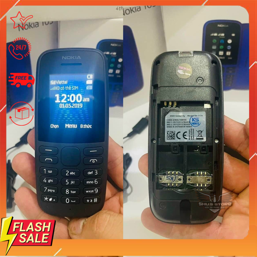Điện thoại Nokia 105 giá rẻ 2 sim sóng khoẻ, pin trâu, Hàng Mới 100% fullbox