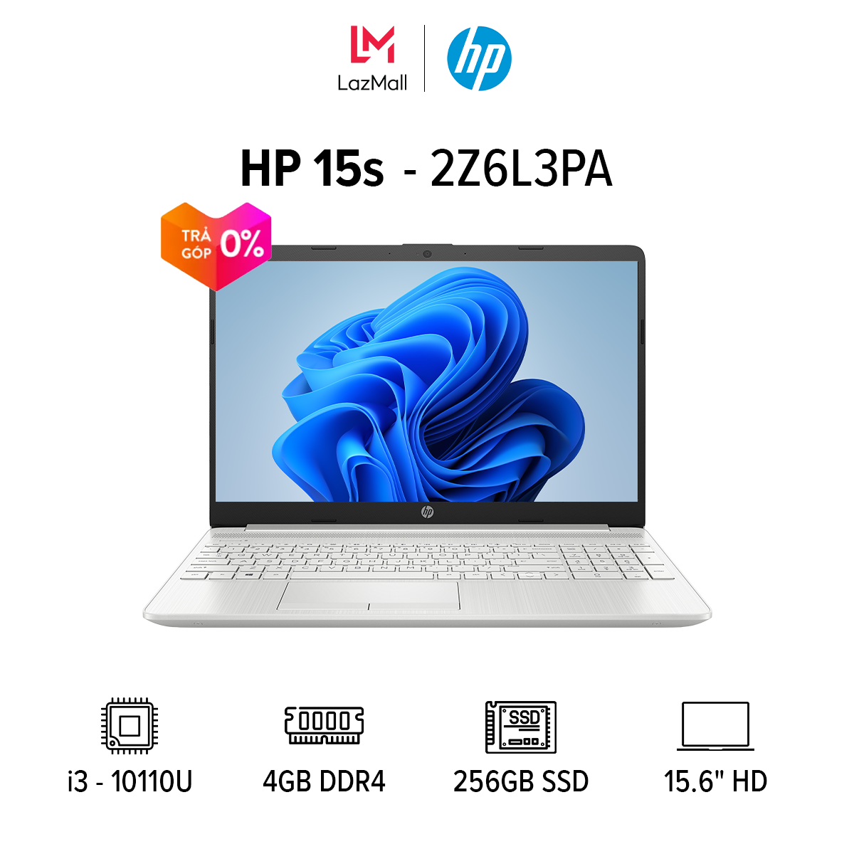 [VOUCHER 1 TRIỆU] Laptop HP 15s-du1105TU 15.6 inches HD (1366 x 768) (Intel / i3-10110U / 4GB / 256GB SSD / Windows 11) l Natural Silver l 2Z6L3PA