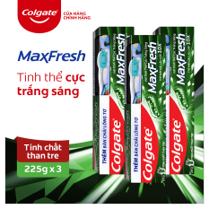 [HB gift] Bộ 3 kem đánh răng hơi thở thơm mát và làm trắng răng Colgate Maxfresh Bamboo Charcoal 225g