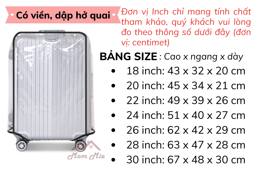[HCM][Loại tốt] Túi bọc vali – vỏ trùm bảo vệ vali chống trầy nhựa trong thẩm mỹ – M130
