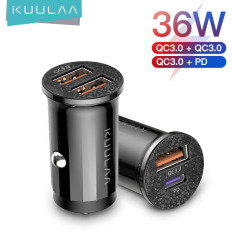 KUULAA Ổ sạc kép nhanh 36W cổng USB 4.0 QC PD trên xe ô tô cho iPhone Samsung Xiaomi Huawei Redmi – INTL