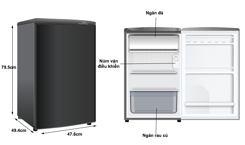 [HCM]Tủ Lạnh AQUA 90 Lít AQR-D99FA(BS) - Loại tủ 1 cửa Dung tích tổng 93 Lít