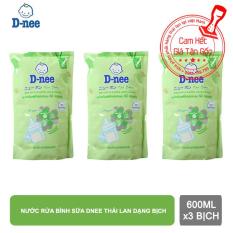 Combo 3 túi nước rửa bình Dnee 600ml Thái Lan thành phần an toàn an tâm khi sử dụng cho bé【Kho Thế Giới 】