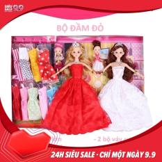 Bộ đồ chơi 2 Búp bê mặc đầm cưới và 9 bộ đầm nhỏ