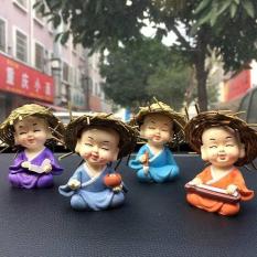 Bộ Tượng Trang Trí 4 Chú Tiểu Cầm-Kì-Thi-Họa Đội Nón Rơm Cực Đẹp – Giá Rẻ