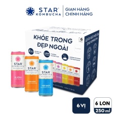 Lốc 6 lon trà STAR KOMBUCHA mix vị (250ml/lon) – Trà lên men vi sinh chứa probiotics giúp bảo vệ sức khoẻ, thanh lọc toàn diện, tăng đề kháng dùng cho mọi lứa tuổi, Chứng Nhận FDA tiêu chuẩn Mỹ