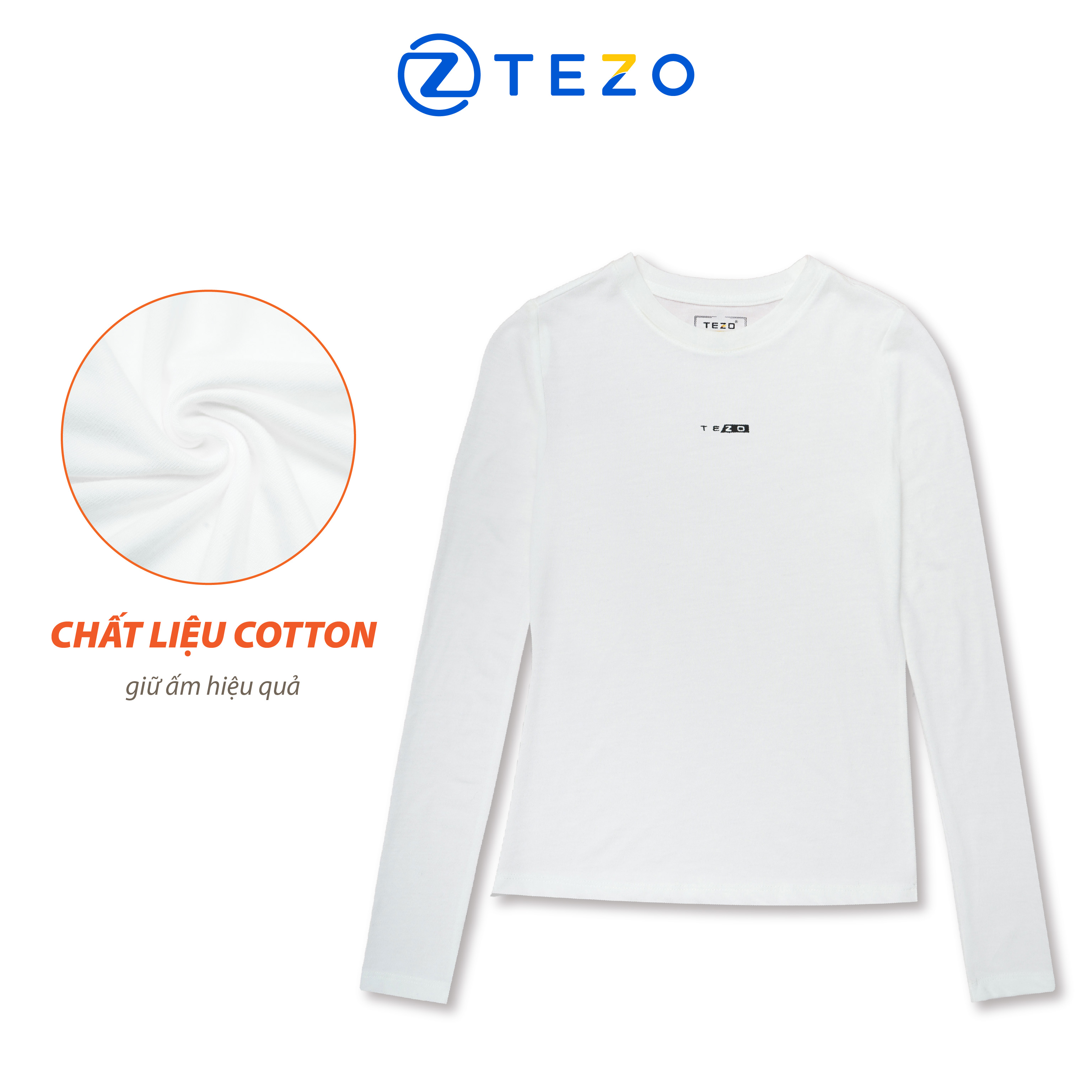 Áo giữ nhiệt nữ áo thun nữ cổ tròn thiết kế thêu ngực Tezo 22ATOT002