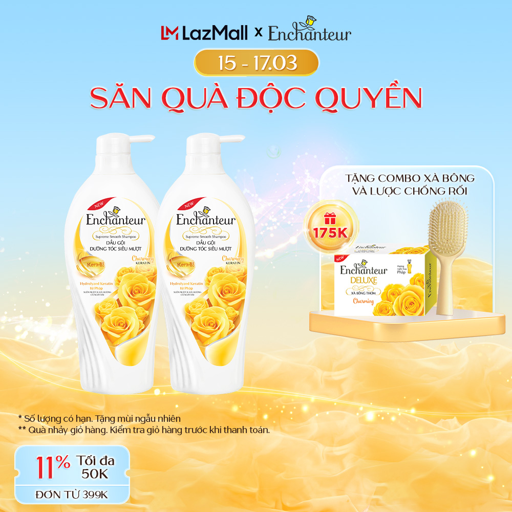 Combo 2 Dầu gội dưỡng tóc siêu mượt Enchanteur Charming Keratin 650gr/Chai