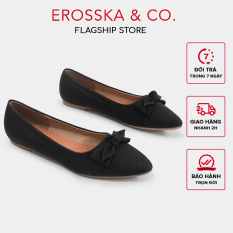 Erosska – Giày búp bê nữ đế bệt mũi nhọn đính nơ xinh xắn màu đen – EF016 – [Form nhỏ tăng 1 size]