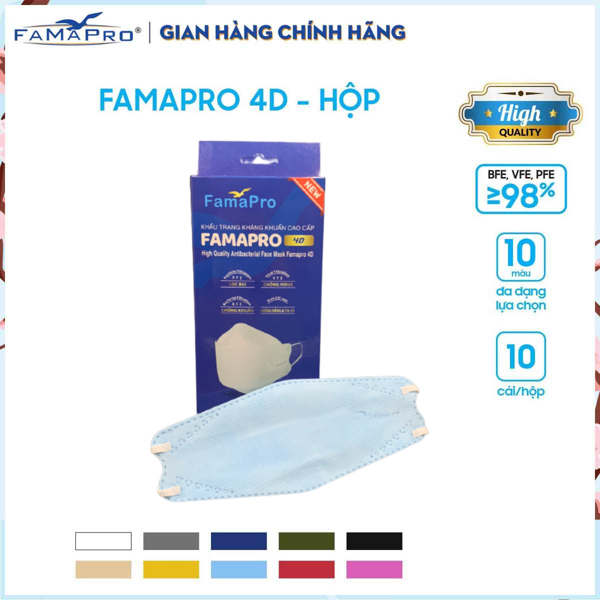 Combo 2 hộp khẩu trang y tế cao cấp kháng khuẩn 3 lớp Famapro 4D KF94 DẠNG HỘP (10 cái...