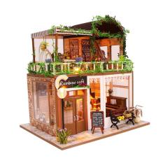 Mô hình nhà gỗ DIY Rainbow cafe M906 có nội thất và đèn như hình