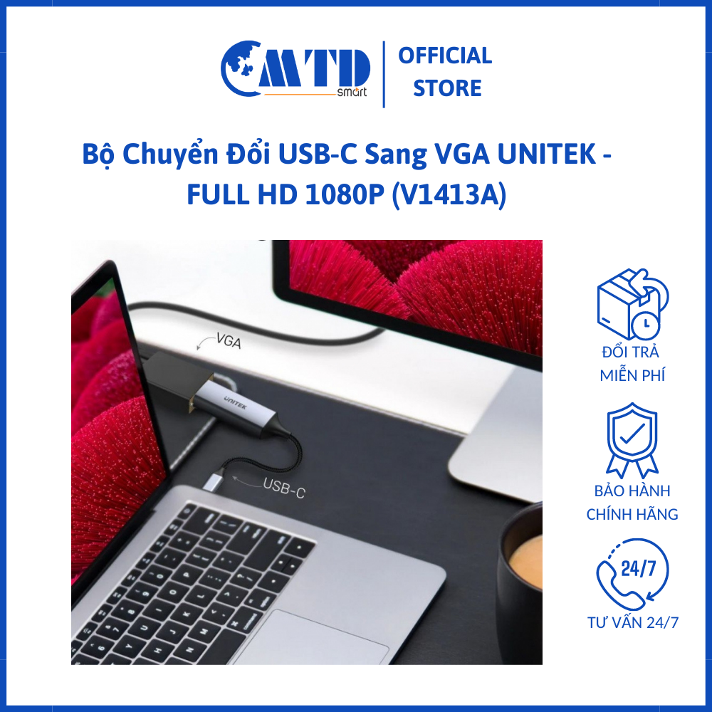 Bộ Chuyển Đổi USB-C Sang VGA UNITEK – FULL HD 1080P (V1413A)