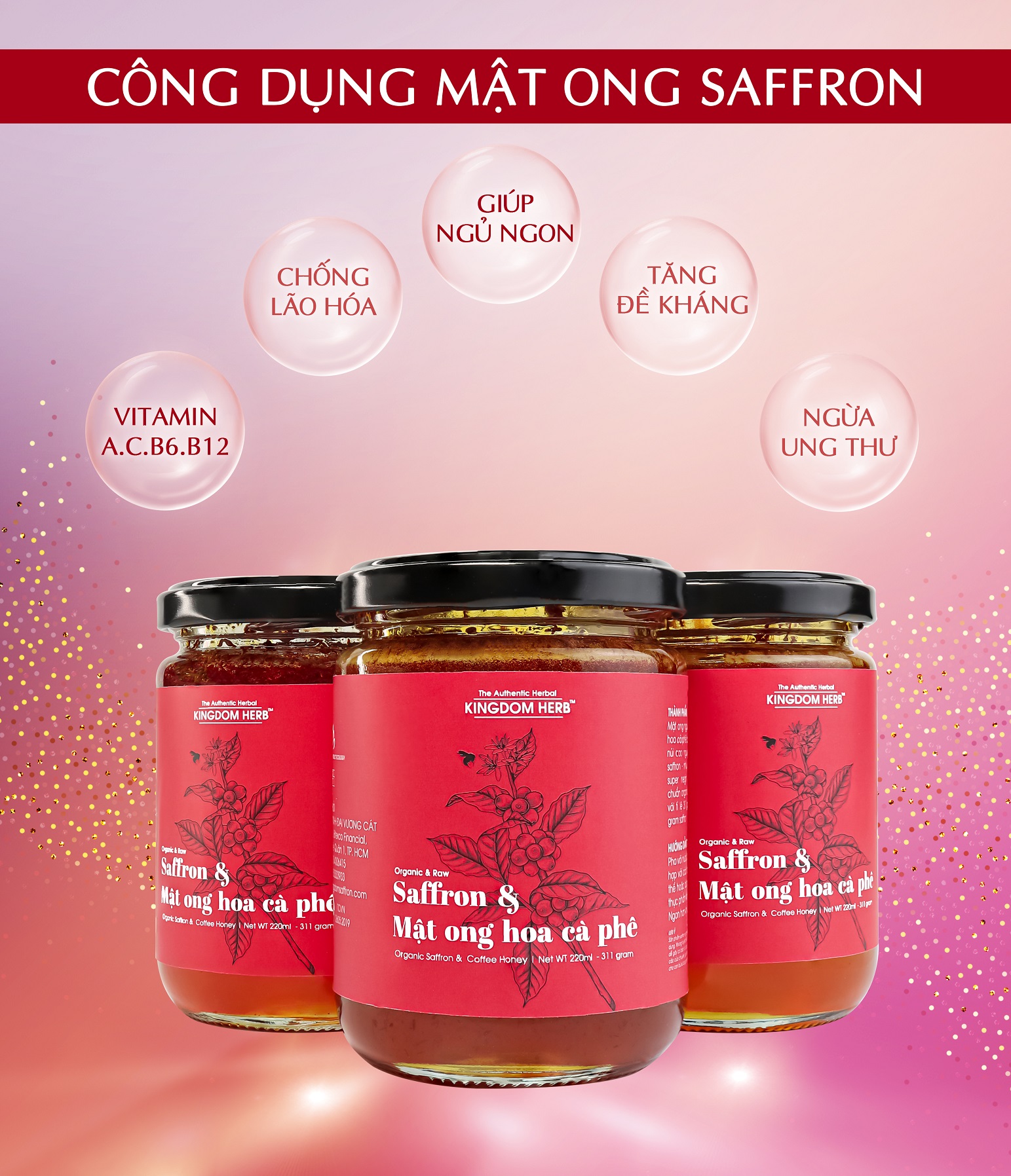Saffron ngâm mật ong Kingdom Herb chính hãng hộp 311g, nhụy hoa nghệ tây mật ong thượng hạng nguyên chất...