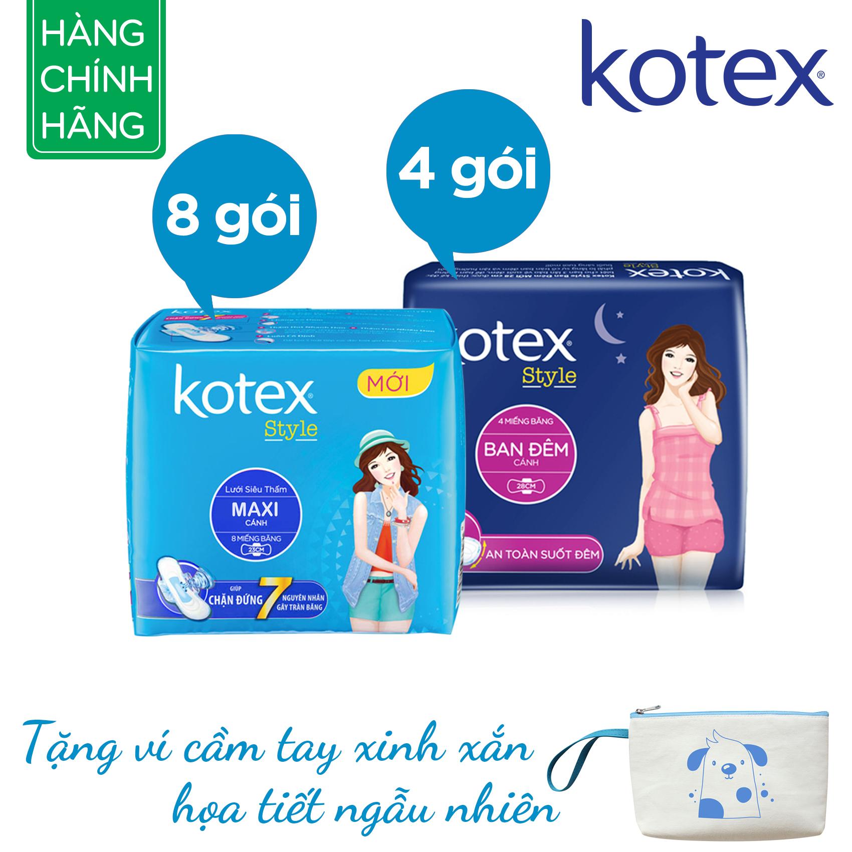 Bộ 12 gói Kotex Style (8x Maxi, 4x ban đêm) Tặng ví cầm tay