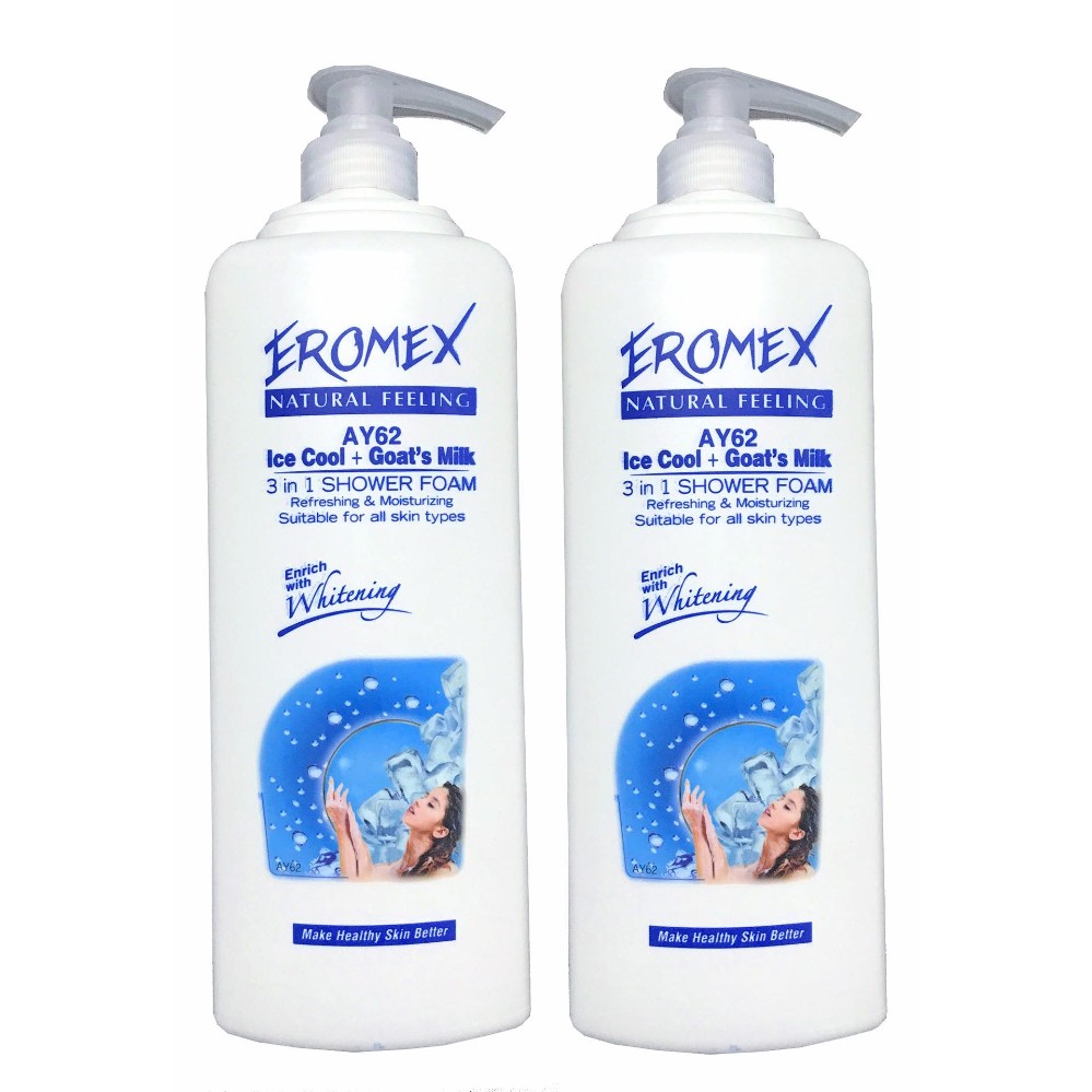Bộ 2 chai sữa tắm dê Eromex dưỡng ẩm trắng da 1030ml (Xanh biển) nhập khẩu Malaysia