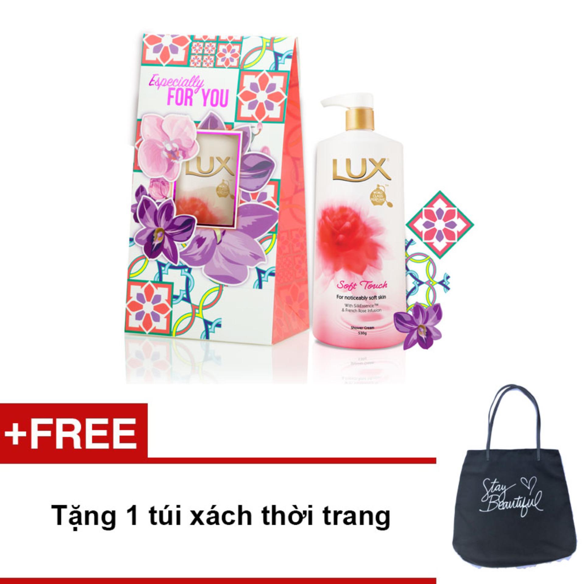 Bộ 2 Hộp Quà Sữa Tắm Lux Soft Touch Hồng 530g + Tặng 1 Túi xách thời trang