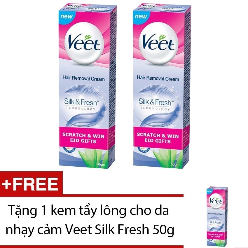 Bộ 2 kem tẩy lông cho da nhạy cảm Veet Silk & Fresh 50g + Tặng 1 hộp cùng loại