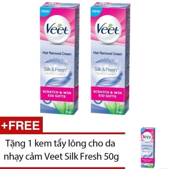 Bộ 2 kem tẩy lông cho da nhạy cảm Veet Silk & Fresh 50g + Tặng1 kem tẩy lông cho...