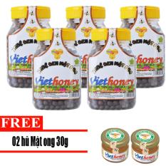 Bộ 5 hũ nghệ đen mật ong Viethoney 160g + Tặng 1 lốc 2 hũ mật ong Viethoney 30g