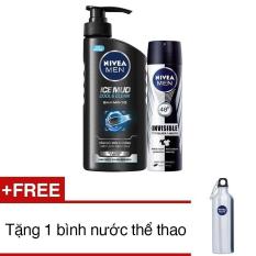 Bộ NIVEA MEN gồm dầu gội bùn khoáng mát lạnh sạch sâu 530ml và lăn ngăn mùi Invisible For Black and White 150ml + Tặng bình nước thể thao