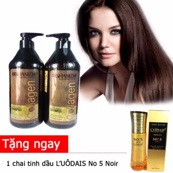 Cặp dầu gội xả Collagen Haneda ITALY 785ml + Tặng ngay tinh dầu dưỡng tóc L’UÔDAIS No 5 Noir  