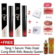 Combo 2 Son kem lì Chu Lipstick Màu 01 #01 Hồng Đỏ + Màu 06 #06 Màu cam đất + Tặng Tẩy Da Chết Cho Môi và serum Kiều Beauty Queen mờ thâm trắng da 10ml