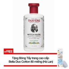 Nước hoa hồng không cồn hương dưa leo THAYERS® Alcohol-Free Cucumber Witch Hazel Toner 355ml (Dành cho da nhờn và da mụn) + Tặng Bông tẩy trang cao cấp Bella Duo Cotton 80 miếng