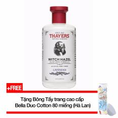 Nước hoa hồng không cồn hương Lavender THAYERS® Alcohol-Free Lavender Witch Hazel Toner 355ml (Dành cho da mụn) + Tặng Bông tẩy trang cao cấp Bella Duo Cotton 80 miếng