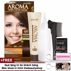Thuốc nhuộm tóc Enesti Aroma Hair Color Cream màu nâu tự nhiên 5/0 Hàn Quốc + Tặng móc khoá thebeautyshop