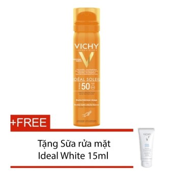 Xịt khoáng chống nắng cho da mặt Ideal Vichy Soleil Fresh Face Mist 75ml + Tặng sữa rửa mặt trắng...