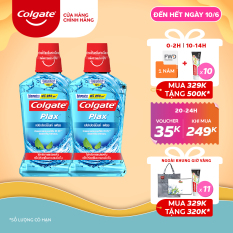 Bộ đôi nước súc miệng Colgate diệt 99% vi khuẩn Plax bạc hà 500ml/chai