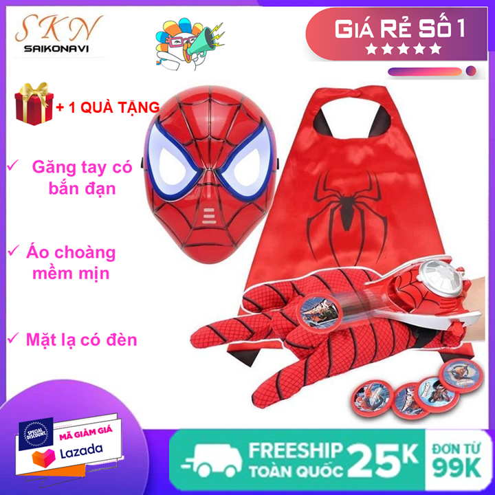Set áo choàng siêu nhân kèm găng tay và mặt nạ cho bé -bộ đồ chơi hóa trang thành người nhện cho bé